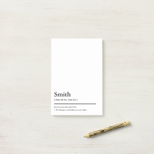 Familienaam en Motto Dictionary Definitie Aangepas Post-it® Notes (Op bureau)