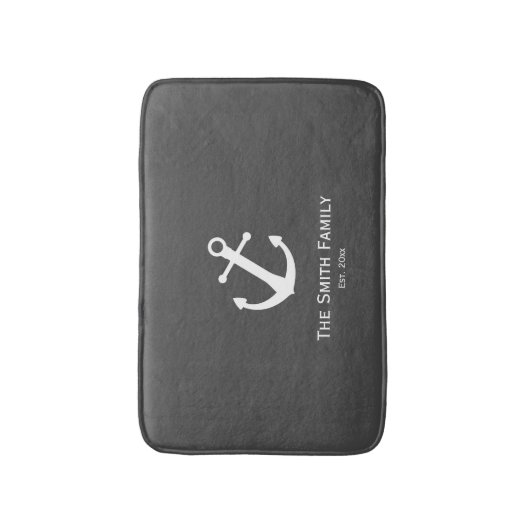 Familienaam en Oost Nautical White en Donkergrijs Badmat (Voorkant Verticaal)