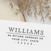 Familienaam en terugkeeradres van de legant  zelfinktende stempel