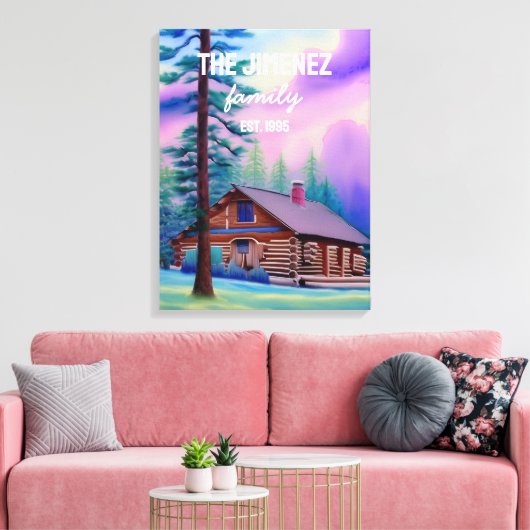 Familienaam en vastgestelde datum met de pastelhem canvas afdruk (Insitu (Woonkamer))