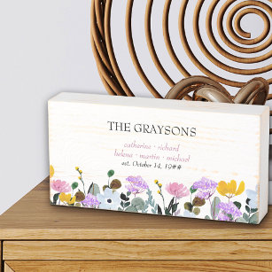 Familienaam en voornamen van wilde bloemen houten kist print