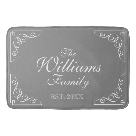 Familienaam Est. grijs badmat met elegante zwenkwi (Voorkant)