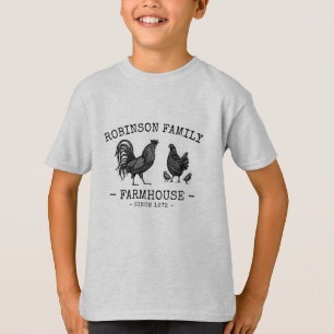 Familienaam Farmhouse Hen Chicks Rooster T-shirt