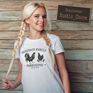 Familienaam Farmhouse Hen Chicks Rooster T-shirt