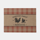 Familienaam Farmhouse  Red Pset Burlap Deurmat (Voorkant)