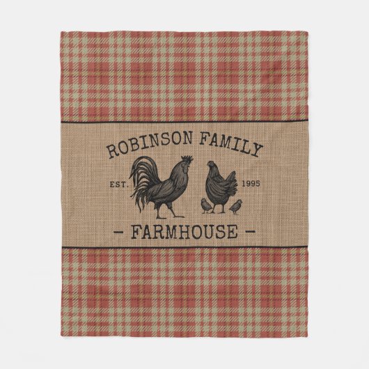 Familienaam Farmhouse  Red Pset Burlap Fleece Deken (Voorkant)