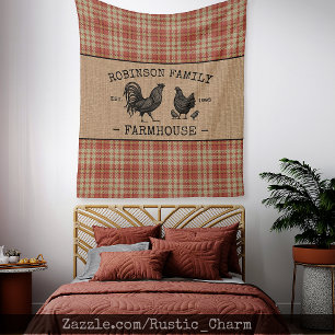 Familienaam Farmhouse Red Pset Burlap Fleece Deken