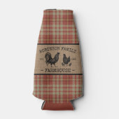 Familienaam Farmhouse  Red Pset Burlap Flesjeskoeler (Voorkant)