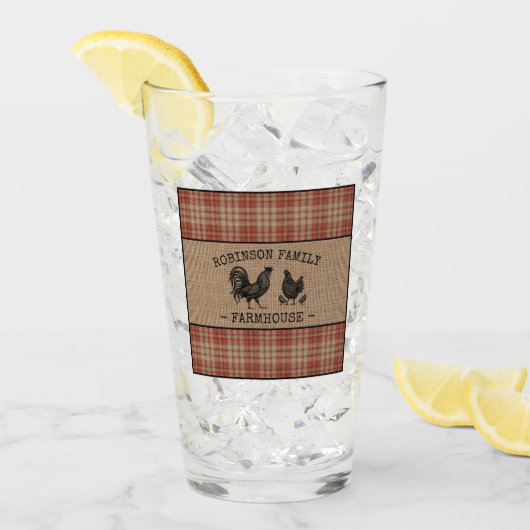 Familienaam Farmhouse Red Pset Burlap Glas (Voorkant ijs)