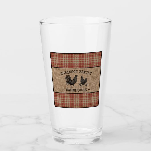 Familienaam Farmhouse  Red Pset Burlap Glas (Voorkant)