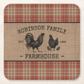 Familienaam Farmhouse Red Pset Burlap Kartonnen Onderzetters (Voorkant)