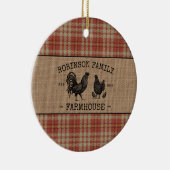 Familienaam Farmhouse Red Pset Burlap Keramisch Ornament (Rechts)