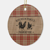 Familienaam Farmhouse Red Pset Burlap Keramisch Ornament (Links)