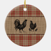 Familienaam Farmhouse Red Pset Burlap Keramisch Ornament (Achterkant)