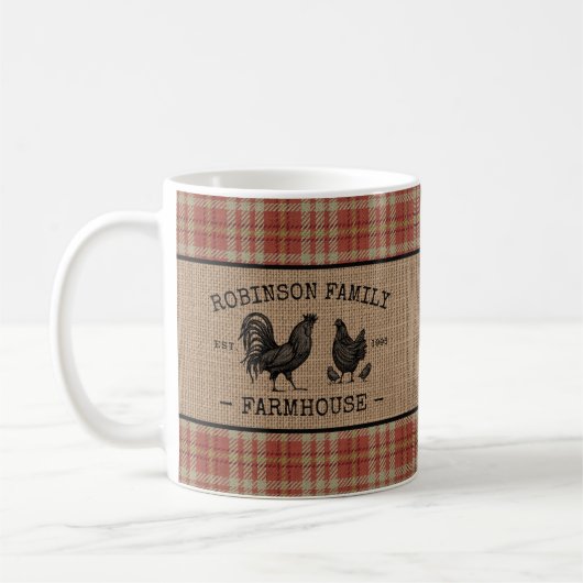 Familienaam Farmhouse  Red Pset Burlap Koffiemok (Links)