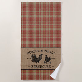 Familienaam Farmhouse  Red Pset Burlap Strandlaken