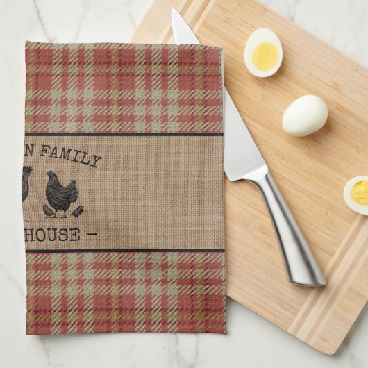 Familienaam Farmhouse  Red Pset Burlap Theedoek (Quarter Fold)