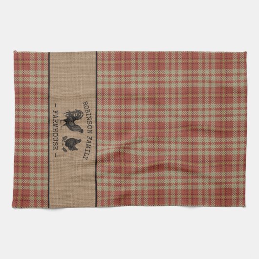 Familienaam Farmhouse  Red Pset Burlap Theedoek (Horizontaal)
