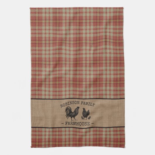 Familienaam Farmhouse  Red Pset Burlap Theedoek (Verticaal)