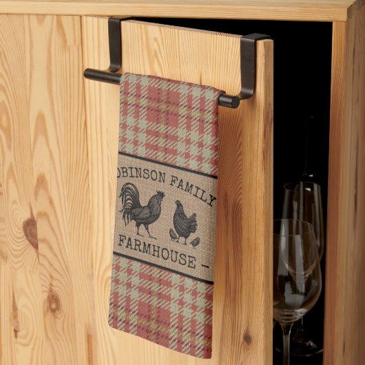 Familienaam Farmhouse  Red Pset Burlap Theedoek (Derde Gevouwen)