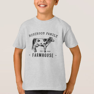 Familienaam Farmhouse Rustic Dairy Milk Cow T-shirt