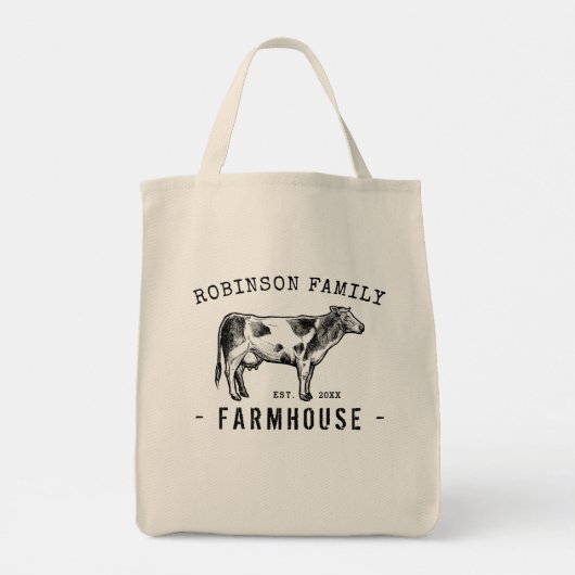 Familienaam Farmhouse Rustic Dairy Milk Koe Tote Bag (Achterkant)
