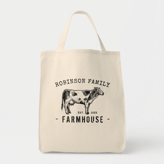 Familienaam Farmhouse Rustic Dairy Milk Koe Tote Bag (Voorkant)