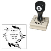 Familienaam Floral Wreath Wooden Return Address Rubberstempel (Gestempeld)