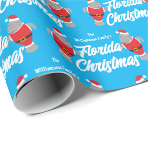 Familienaam Florida Manatee Kerstmis Cadeaupapier