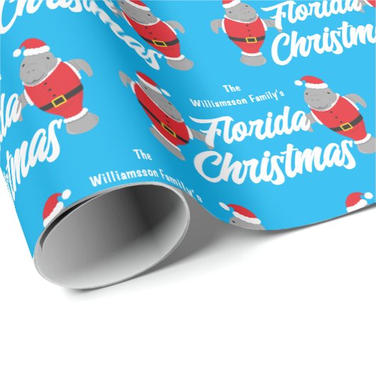 Familienaam Florida Manatee Kerstmis Cadeaupapier (Rol Hoek)