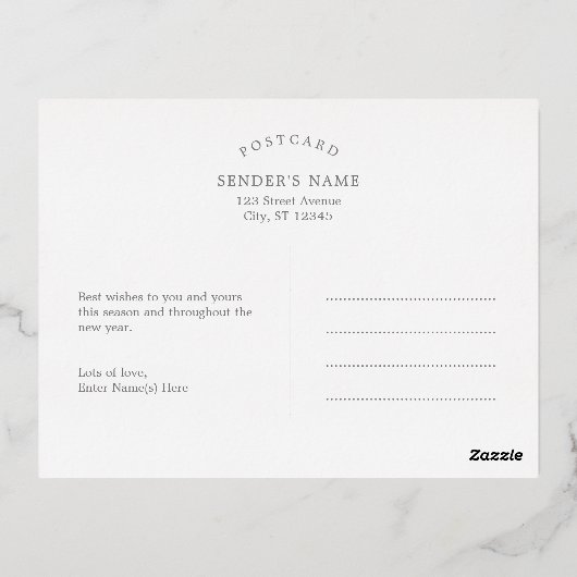 Familienaam FOLIE Modern Elegant Holiday Briefkaar Folie Feestdagen Briefkaart (Achterkant)