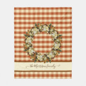 Familienaam + Foto Buffel Check Herfst Floral Fleece Deken (Voorkant)