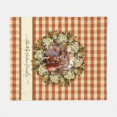 Familienaam + Foto Buffel Check Herfst Floral Fleece Deken (Voorkant (Horizontaal))