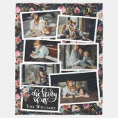 Familienaam Foto Collage | Floral op zwart Fleece Deken (Voorkant)