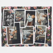 Familienaam Foto Collage | Floral op zwart Fleece Deken (Voorkant (Horizontaal))