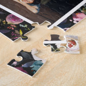 Familienaam Foto Collage | Floral op zwart Legpuzzel (Zijkant)