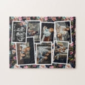 Familienaam Foto Collage | Floral op zwart Legpuzzel (Horizontaal)