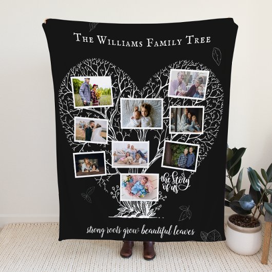 Familienaam Foto Collage | Gezinsboomhart Fleece Deken