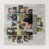 Familienaam Foto Collage Heart Rustic Wood Grain Legpuzzel (Verticaal)