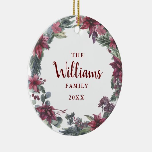 Familienaam Foto Kerst Bloemrijke Kerstversiering Keramisch Ornament (Rechts)