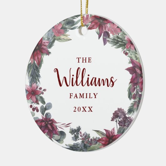 Familienaam Foto Kerst Bloemrijke Kerstversiering Keramisch Ornament (Links)