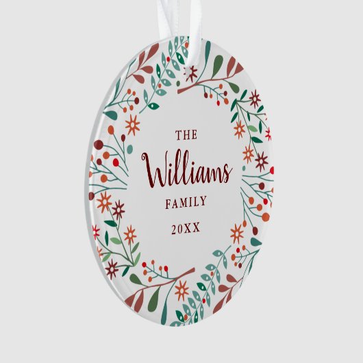Familienaam Foto Kerst Floral Ornament (voorkant)