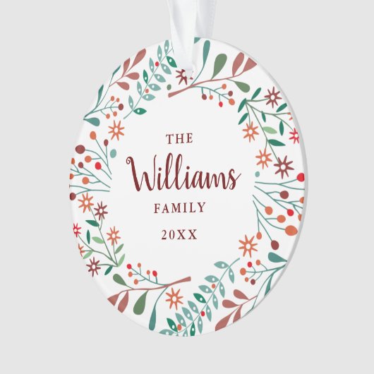 Familienaam Foto Kerst Floral Ornament (voorkant)