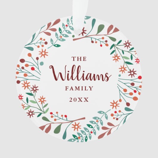 Familienaam Foto Kerst Floral Ornament (voorkant)