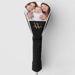 Familienaam Foto Monogram Black Gold Elegant Golfheadcover