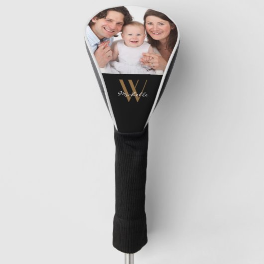 Familienaam Foto Monogram Black Gold Elegant Golfheadcover (Voorkant)