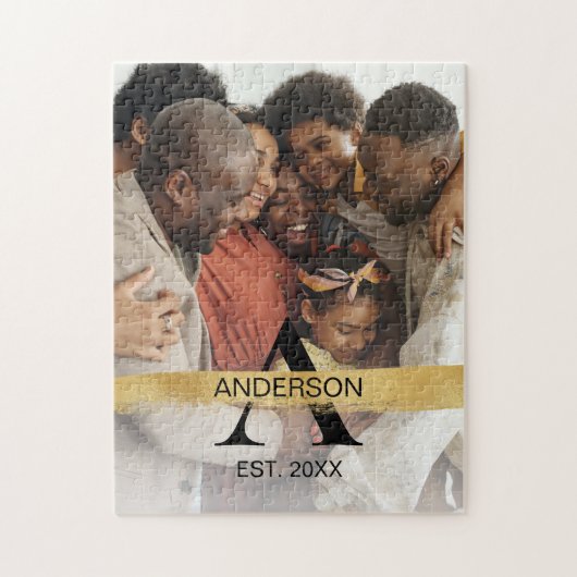 Familienaam Foto Monogram Goud Legpuzzel (Verticaal)