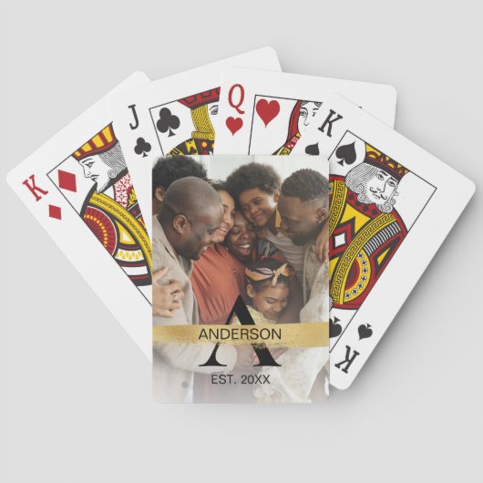 Familienaam Foto Monogram Goud Pokerkaarten (Achterkant)