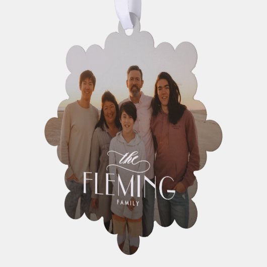 Familienaam Foto Ornament Vakantie Kaart (Links)