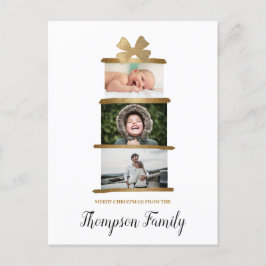 Familienaam Foto's Gift Bow Gold Kerstmis Feestdagenkaart